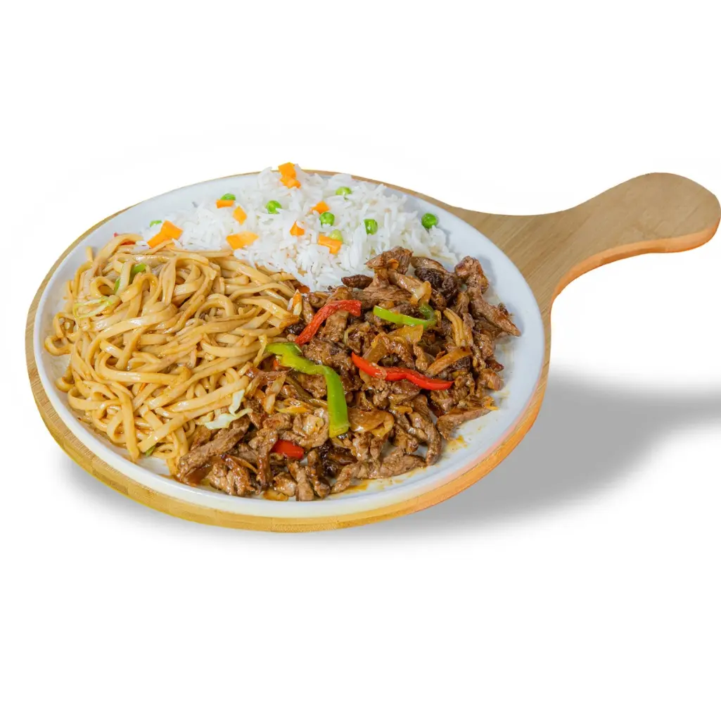 لحم	مع أرز ومكرونه